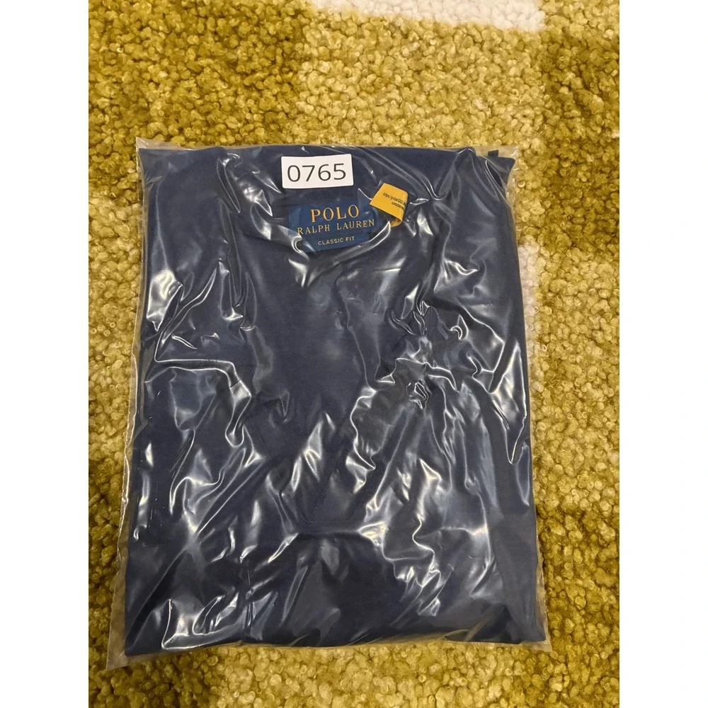 Polo Ralph Lauren Mens Navy Blue Long Sleeve Polo Shirt Classic Fit Large 0765